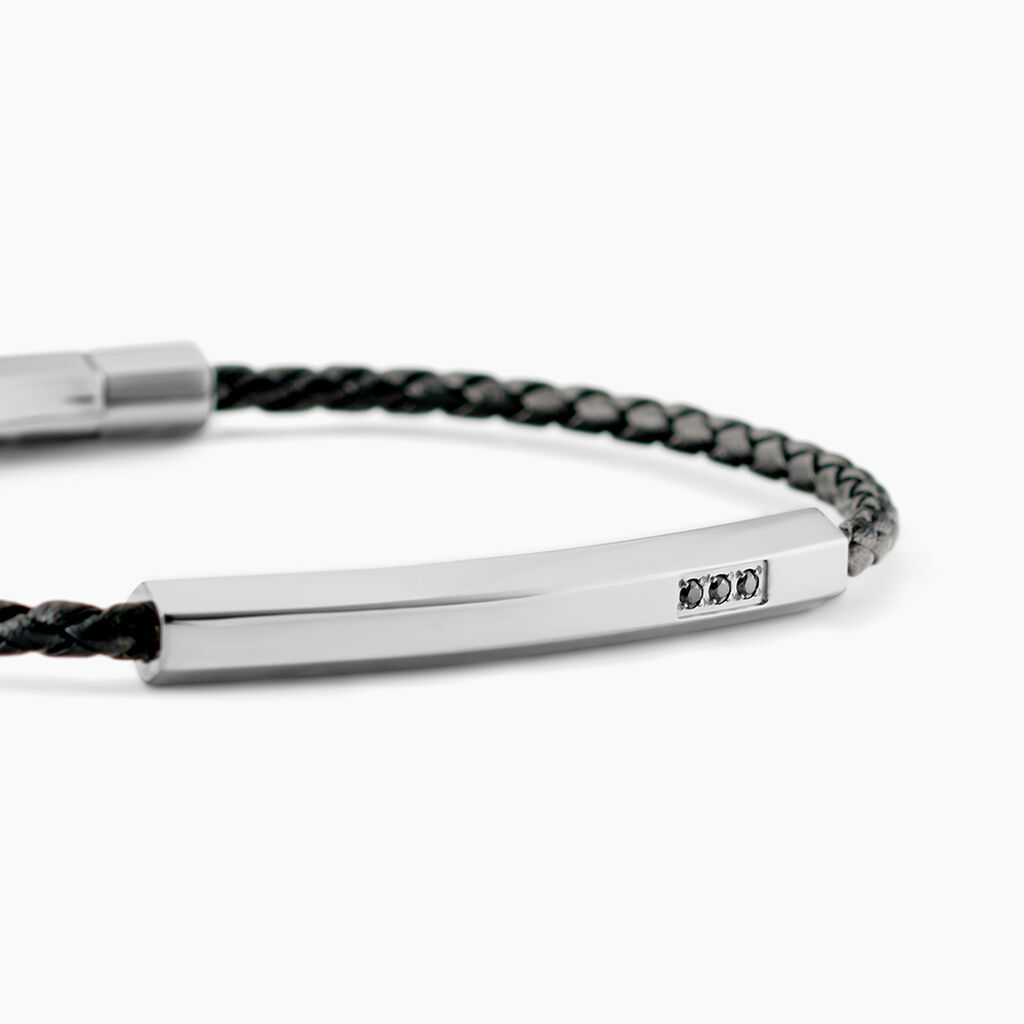 Bracelet Jourdan Cuir De Vache Noir Diamant Synth&eacute;tique - Bracelets Cuir Homme | Histoire d&rsquo;Or