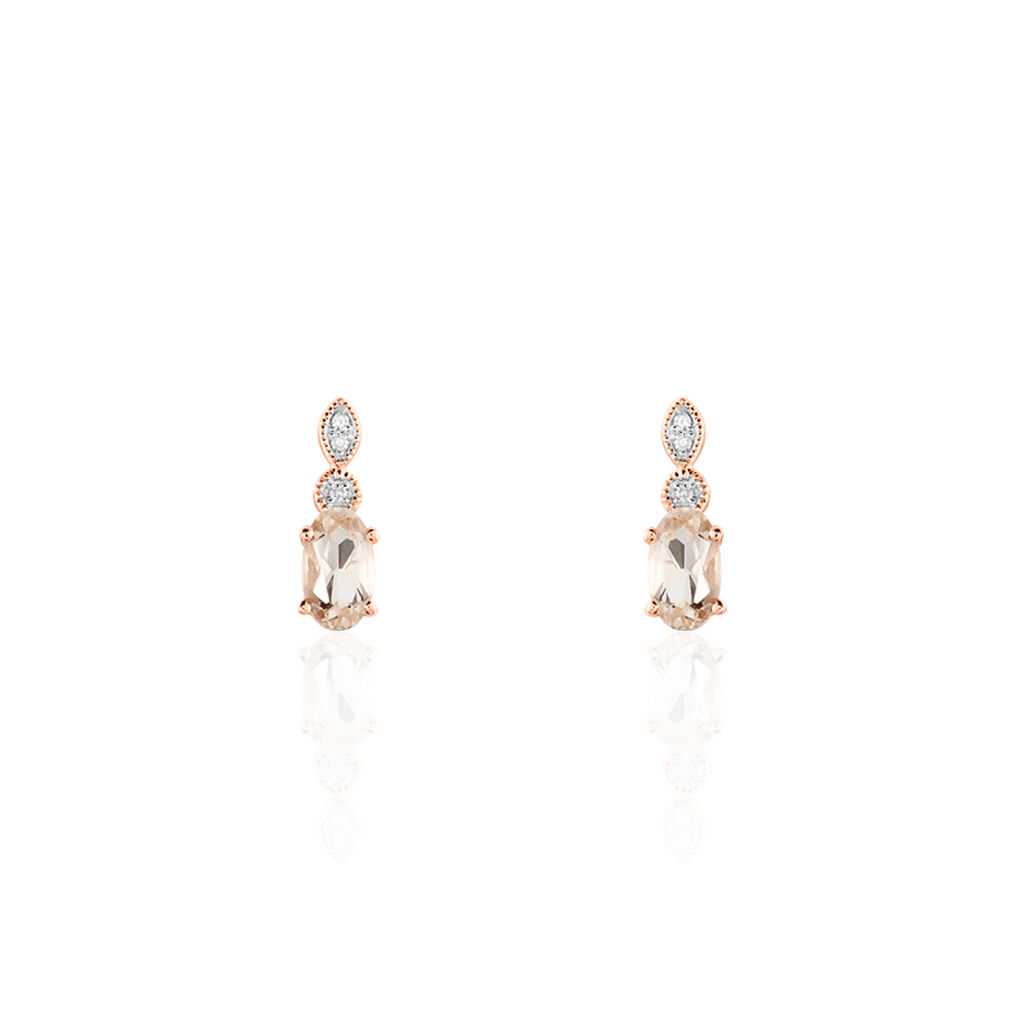 Boucles D'oreilles Puces Antonia Or Rose Morganite Et Diamant - Clous d'oreilles Femme | Histoire d’Or