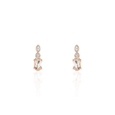 Boucles D'oreilles Puces Antonia Or Rose Morganite Et Diamant - Clous d'oreilles Femme | Histoire d’Or