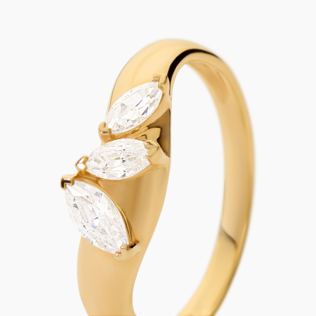 Bague Nadjia Argent Dor&eacute; A L'Or 750/1000 Oxyde De Zirconium - Bagues solitaires Femme | Histoire d&rsquo;Or