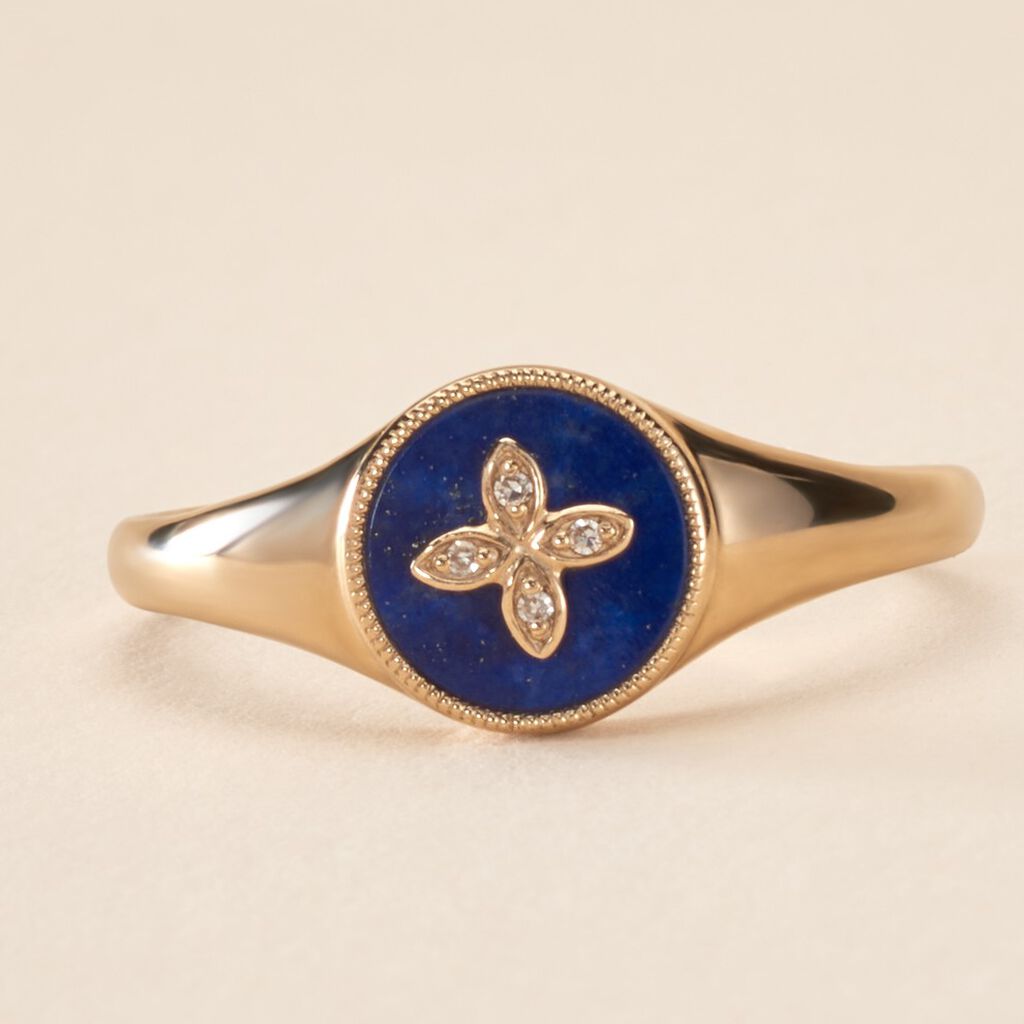 Bague Talisman Or Jaune Lapis Lazuli Diamant - Bagues solitaires Femme | Histoire d&rsquo;Or