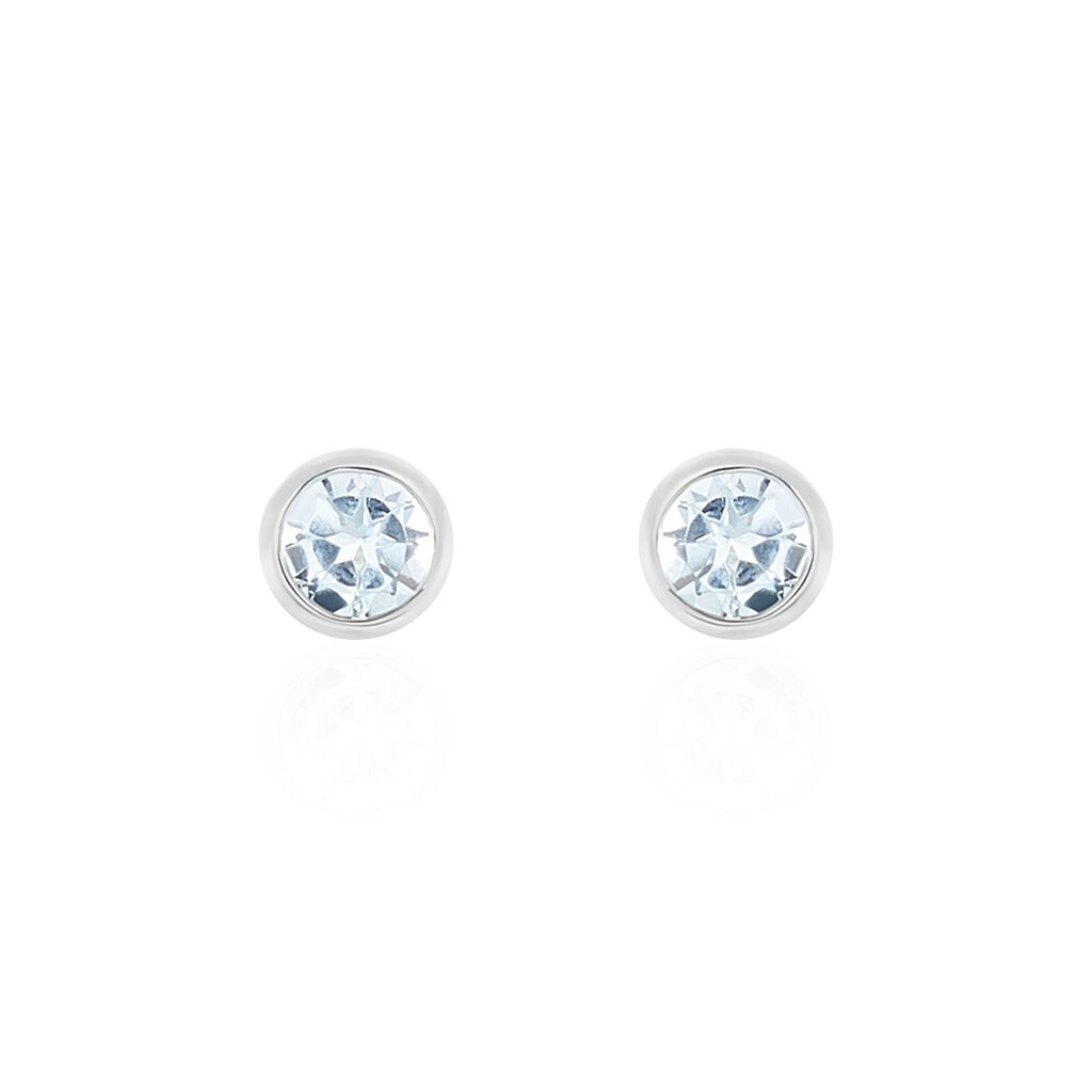 Boucles D’oreilles Puces Edy Serti Clos Or Blanc Topaze