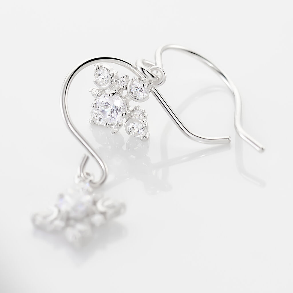 Boucles D'oreilles Pendantes Flocon Argent Blanc Oxyde De Zirconium - Boucles d'oreilles fantaisie Femme | Histoire d’Or