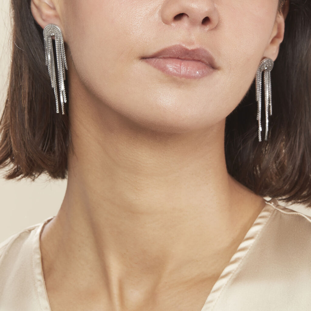 Boucles D'oreilles Pendantes Jakarta Argent Blanc - Boucles d'oreilles pendantes Femme | Histoire d’Or