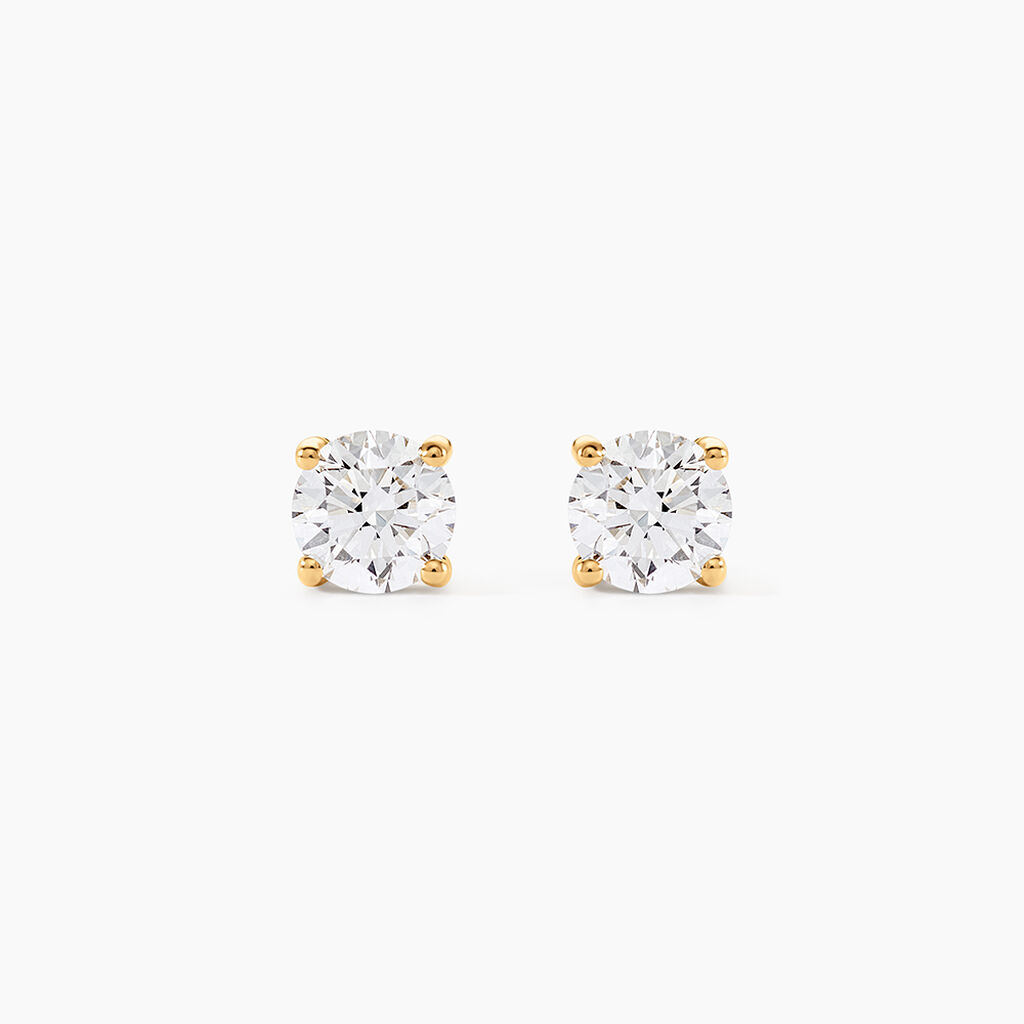 Boucles D'oreilles Puces 4 Griffes Or Jaune Diamant Synthetique - Clous d'oreilles Femme | Histoire d&rsquo;Or
