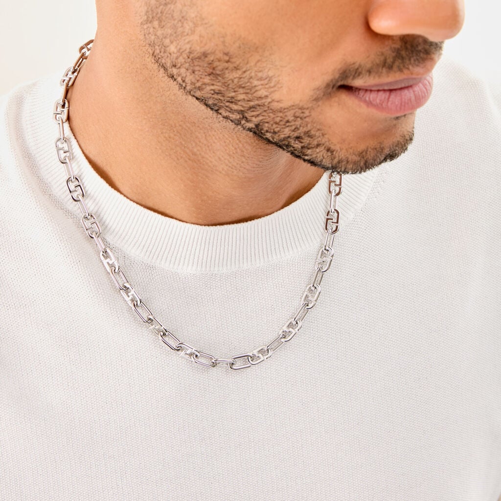 Collier M&eacute;tal Acier Argent&eacute; - Colliers fantaisie Homme | Histoire d&rsquo;Or
