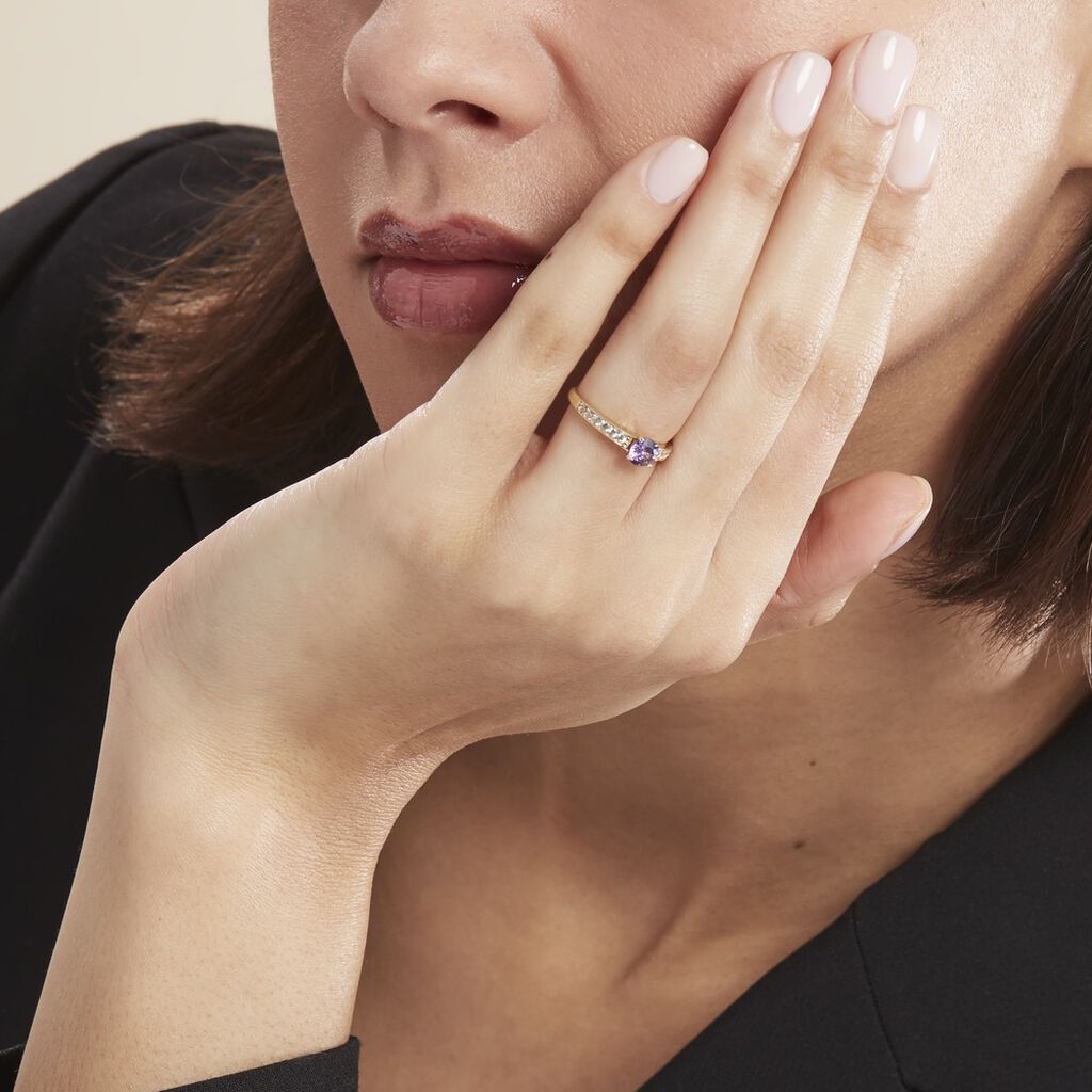 Bague Carrol Or Jaune Améthyste Oxyde De Zirconium - Bagues solitaires Femme | Histoire d’Or