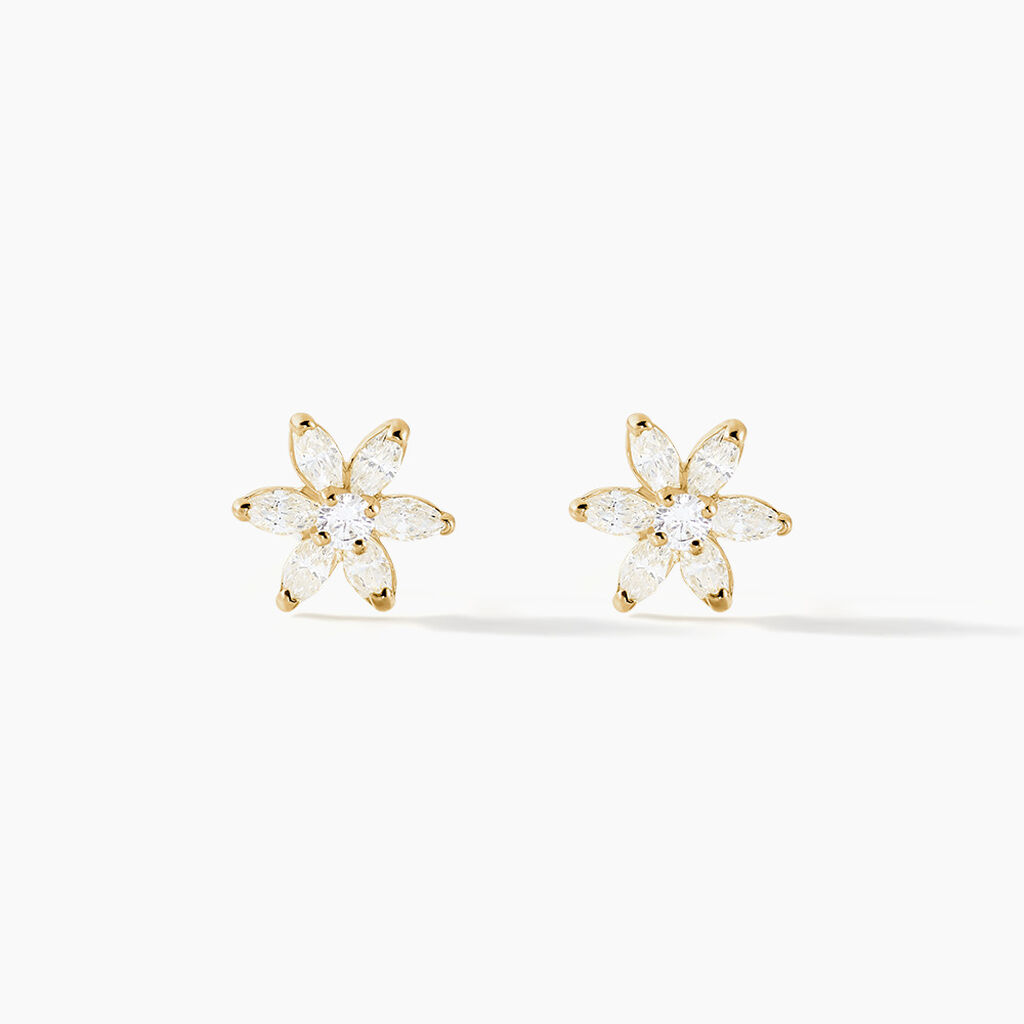 Boucles D'oreilles Puces Eleanor Fleur Or Jaune Oxyde De Zirconium - Clous d'oreilles Femme | Histoire d’Or