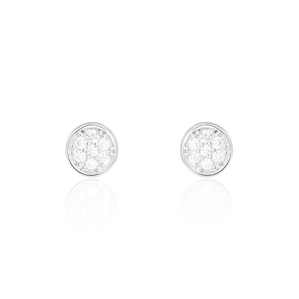 Boucles D'oreilles Puces Pastille Serti Clos Or Blanc Oxyde - Clous d'oreilles Femme | Histoire d’Or