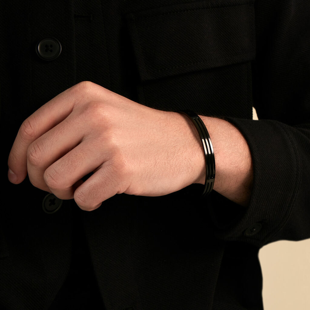 Bracelet Jonc Line Acier Noir - Bracelets joncs Homme | Histoire d&rsquo;Or