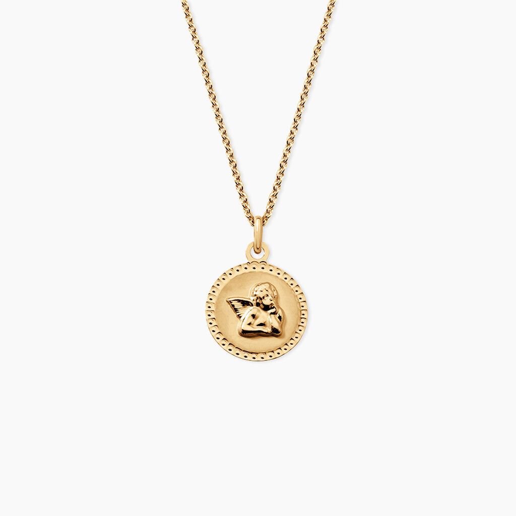 Pendentif Ange Rond Cisele Argent Dor&eacute; A L'Or 750/1000 - Pendentifs Communion Femme | Histoire d&rsquo;Or