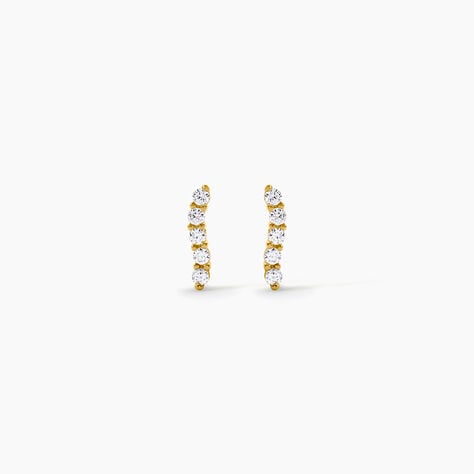 Boucles D'Oreilles Puces Dahina Argent Dor&eacute; A L'Or 750/1000 Oxyde De Zirconium - Boucles d'oreilles fantaisie Femme | Histoire d&rsquo;Or