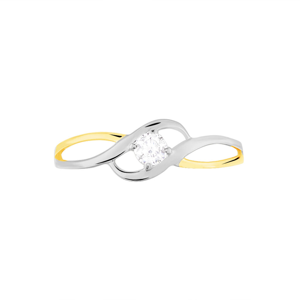 Bague Croise Or Bicolore Oxyde De Zirconium - Bagues solitaires Femme | Histoire d’Or