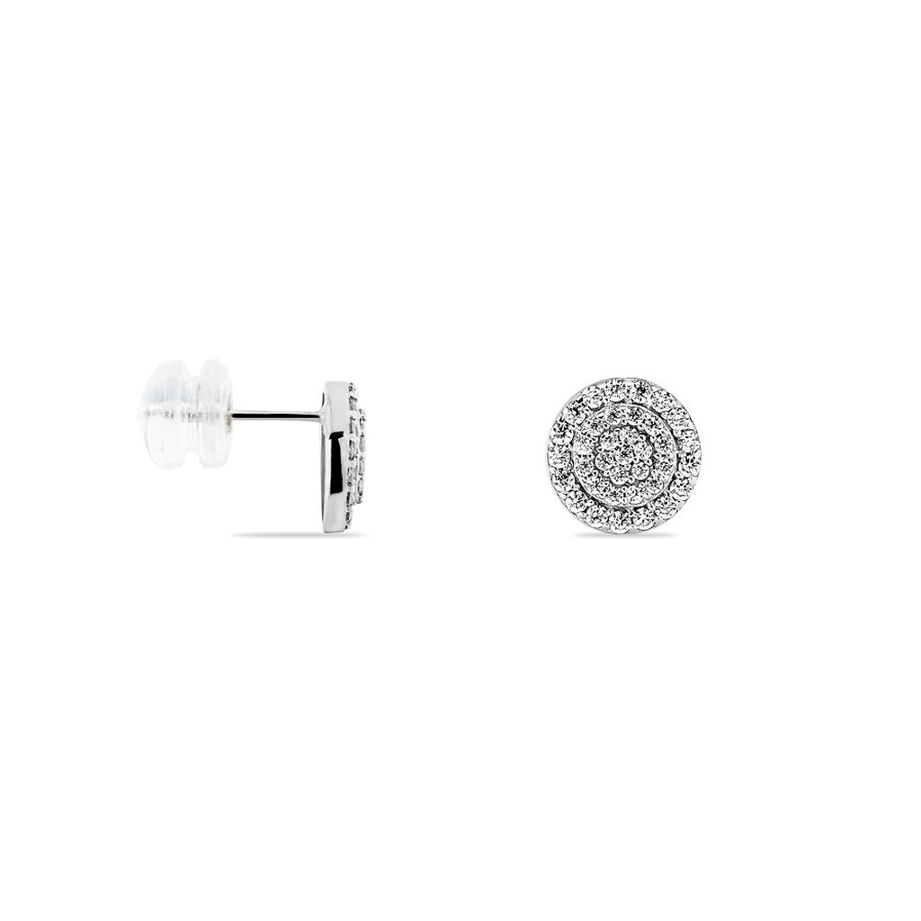 Boucles D'oreilles Puces Classic Or Blanc Oxyde De Zirconium - Clous d'oreilles Femme | Histoire d&rsquo;Or