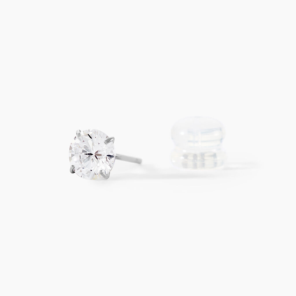 Boucles D'oreilles Puces Or Blanc Katherina Oxyde De Zirconium - Clous d'oreilles Femme | Histoire d&rsquo;Or