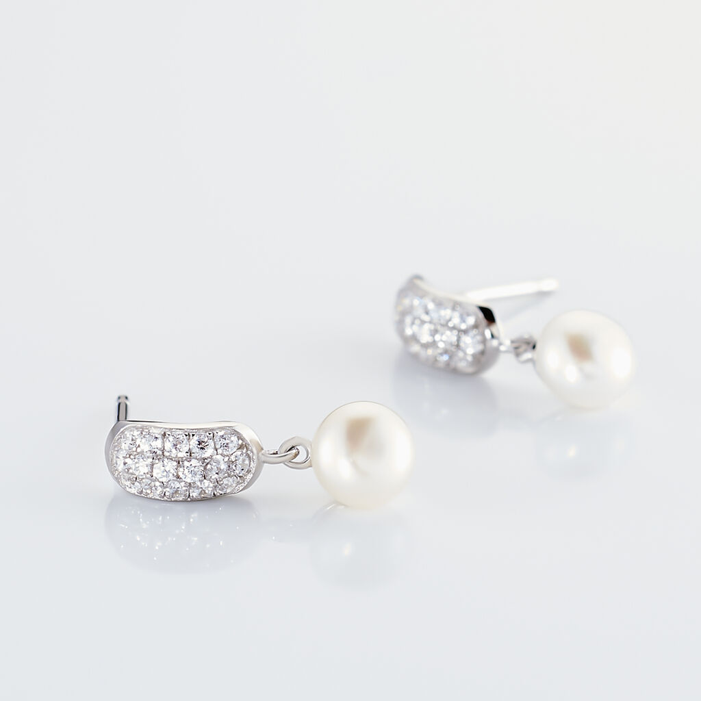 Boucles D'oreilles Pendantes Providence Argent  Perle De Culture Oxyde - Boucles d'oreilles fantaisie Femme | Histoire d’Or