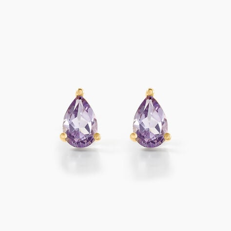 Boucles D'oreilles Puces Goutte Or Jaune Am&eacute;thyste - Clous d'oreilles Femme | Histoire d&rsquo;Or