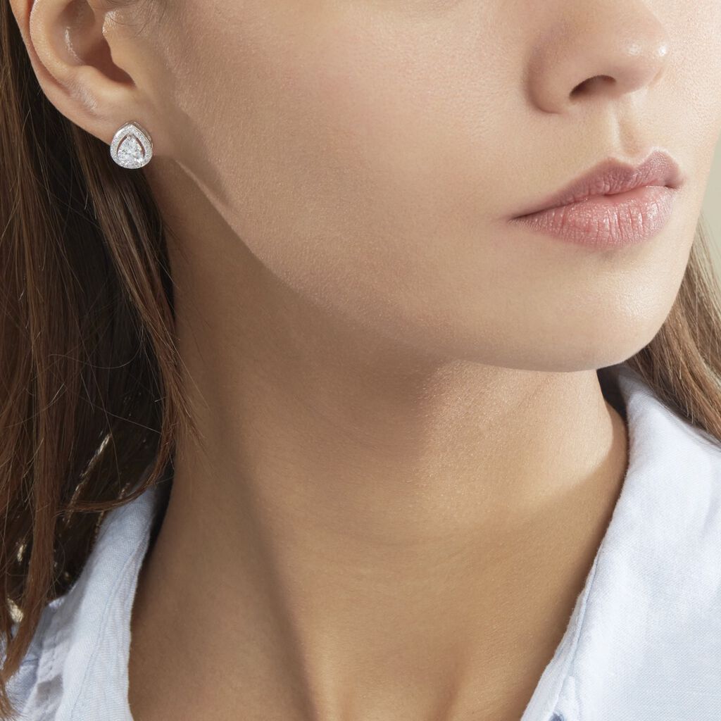 Boucles D'oreilles Puces Pilar Argent Blanc Oxyde De Zirconium - Boucles d'oreilles fantaisie Femme | Histoire d’Or