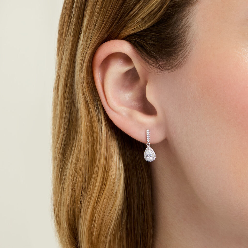 Boucles D'oreilles Pendantes Briony Argent Blanc Oxyde De Zirconium - Boucles d'oreilles empierr&eacute;es Femme | Histoire d&rsquo;Or