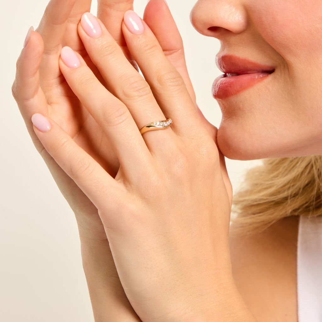 Bague Sunset Riviera Argent Dor&eacute; A L'Or 750/1000 Oxyde De Zirconium - Bagues avec pierre Femme | Histoire d&rsquo;Or