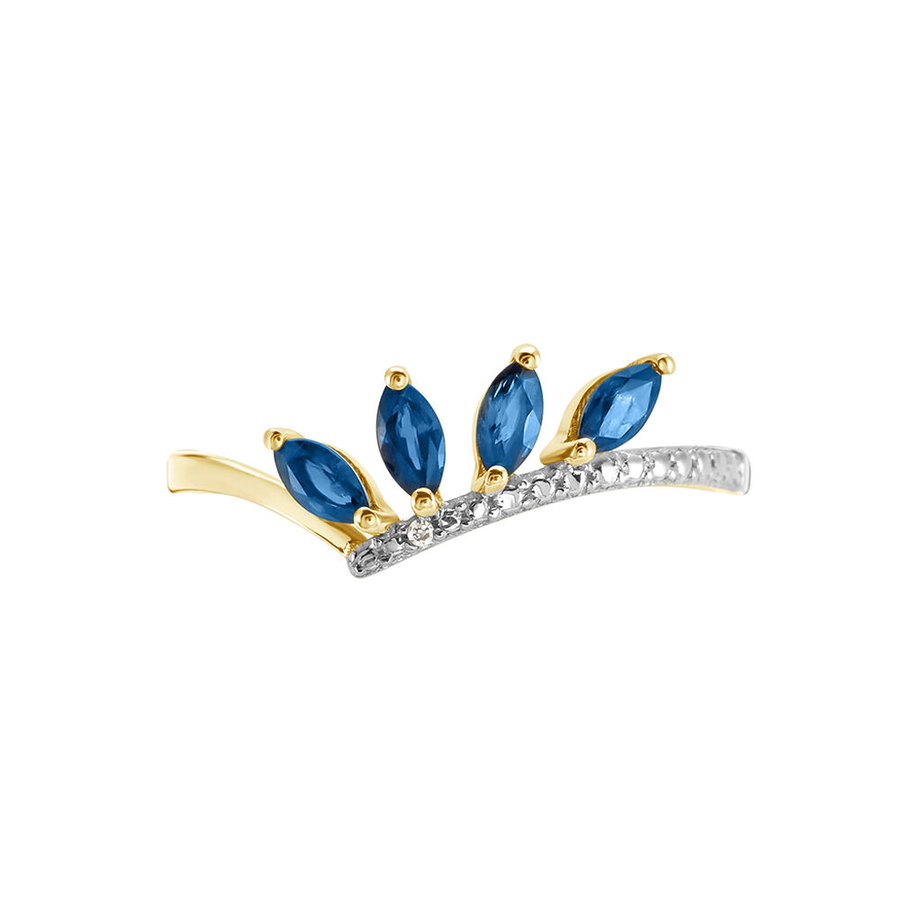 Bague Navette Or Jaune Saphir Diamant - Bagues avec pierre Femme | Histoire d’Or