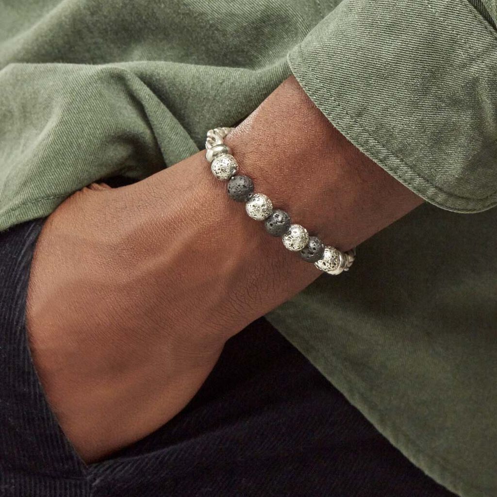 Bracelet Gulustan Acier Gris Vieilli Pierres De Lave - Bracelets fantaisie Homme | Histoire d’Or