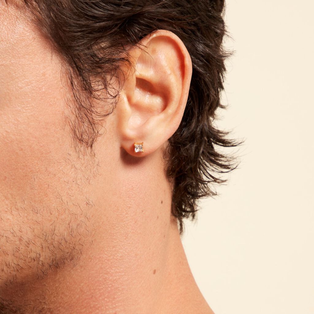 Boucle D'oreille Puce Unitaire Sofiane Plaqué Or Jaune Oxyde Zirconium - Boucles d'oreilles fantaisie Homme | Histoire d’Or