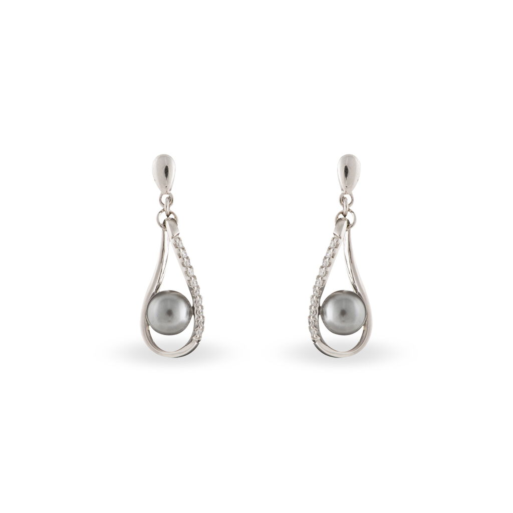 Boucles D'oreilles Pendantes Alexya Argent Perle D'imitation Et Oxyde - Boucles d'oreilles fantaisie Femme | Histoire d&rsquo;Or