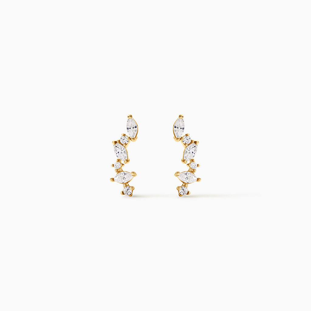 Boucles D'Oreilles Puces Fortunella Argent Dor&eacute; A L'Or 750/1000 Oxyde De Zirconium - Boucles d'oreilles fantaisie Femme | Histoire d&rsquo;Or