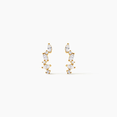 Boucles D'Oreilles Puces Fortunella Argent Dor&eacute; A L'Or 750/1000 Oxyde De Zirconium - Boucles d'oreilles fantaisie Femme | Histoire d&rsquo;Or