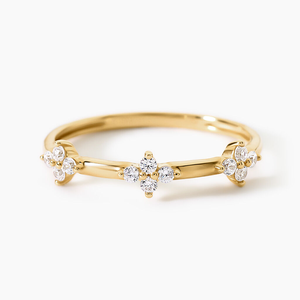 Bague Eclosion Precieuse Argent Dor&eacute; A L'Or 750/1000 Oxyde De Zirconium - Bagues avec pierre Femme | Histoire d&rsquo;Or