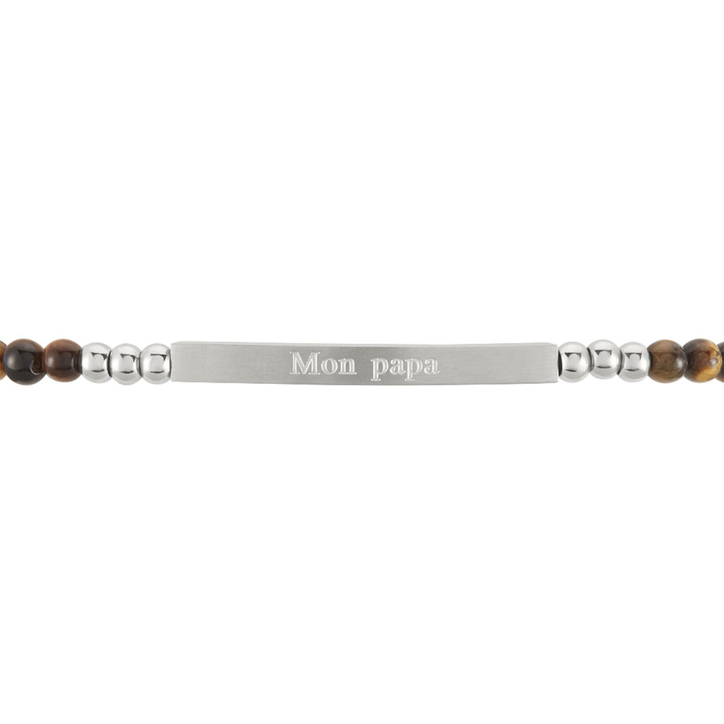 Bracelet Identité Acier Blanc Boules Sebastino œil De Tigre - Gourmettes Homme | Histoire d’Or