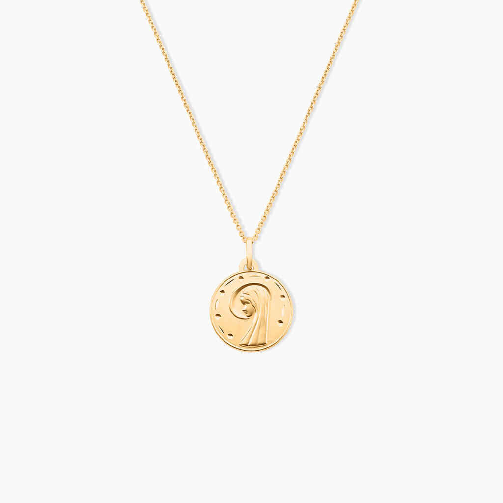 Pendentif Vierge Rond Diamante Or Jaune - Pendentifs Baptême Unisex | Histoire d’Or