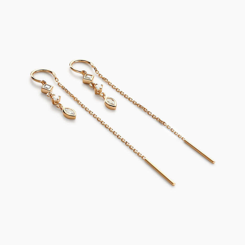 Boucles D’oreilles Pendantes Akoni Plaqué Or Jaune Oxyde De Zirconium