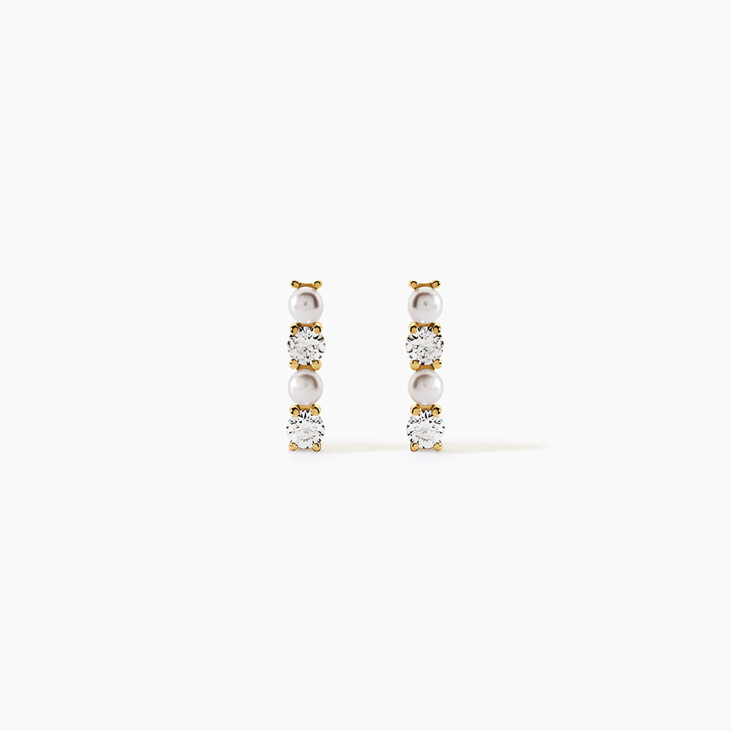 Boucles D'Oreilles Puces Helena Argent Dor&eacute; A L'Or 750/1000 Perle De Culture Oxyde De Zirconium - Clous d'oreilles Femme | Histoire d&rsquo;Or