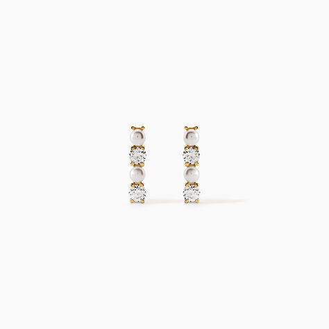 Boucles D'Oreilles Puces Helena Argent Dor&eacute; A L'Or 750/1000 Perle De Culture Oxyde De Zirconium - Clous d'oreilles Femme | Histoire d&rsquo;Or