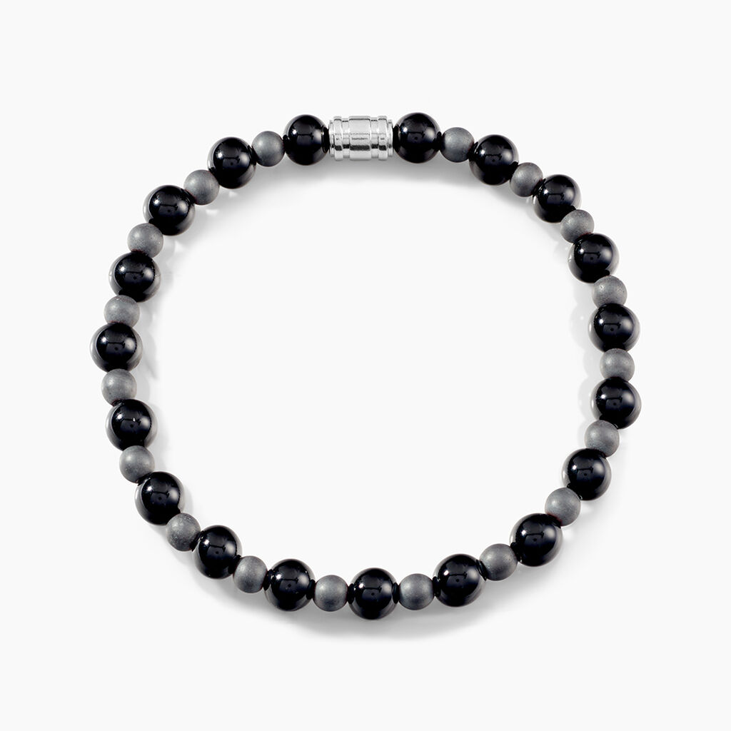 Bracelet Younes Acier Argenté Agate Hématite - Nouveautés Homme | Histoire d’Or