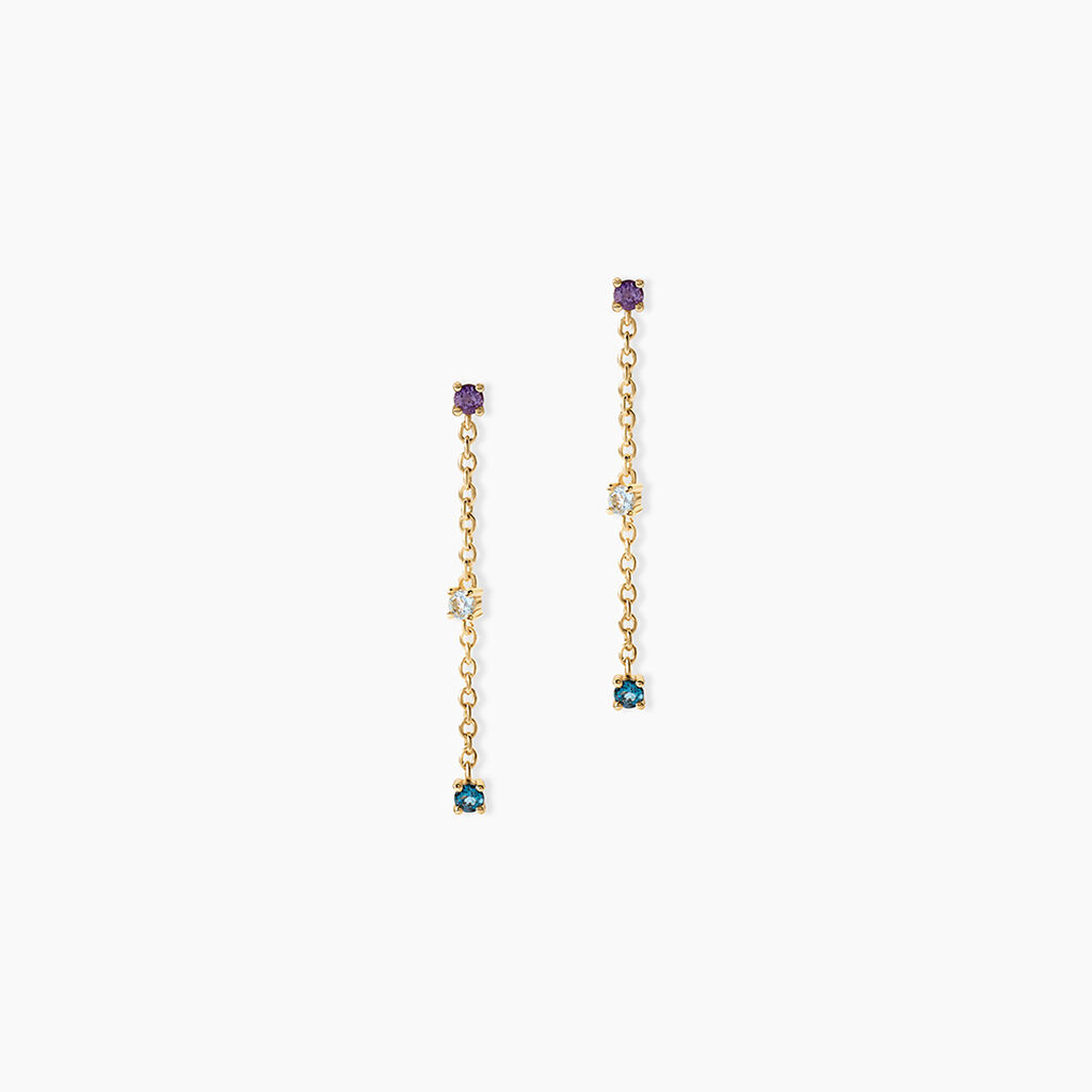 Boucles D'Oreilles Pendantes Tristana Argent Dor&eacute; A L'Or 750/1000 Topaze Am&eacute;thyste - Boucles d'oreilles pendantes Femme | Histoire d&rsquo;Or