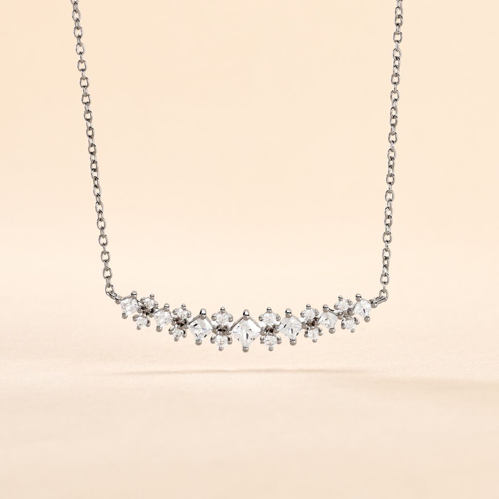 Collier Monique Argent Blanc Oxyde De Zirconium - Colliers fantaisie Femme | Histoire d&rsquo;Or
