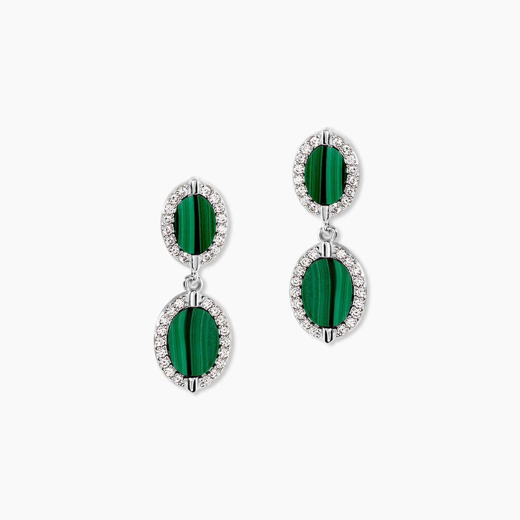Boucles D'Oreilles Pendantes Margot Argent Blanc Malachite Oxyde De Zirconium - Boucles d'oreilles pendantes Femme | Histoire d&rsquo;Or