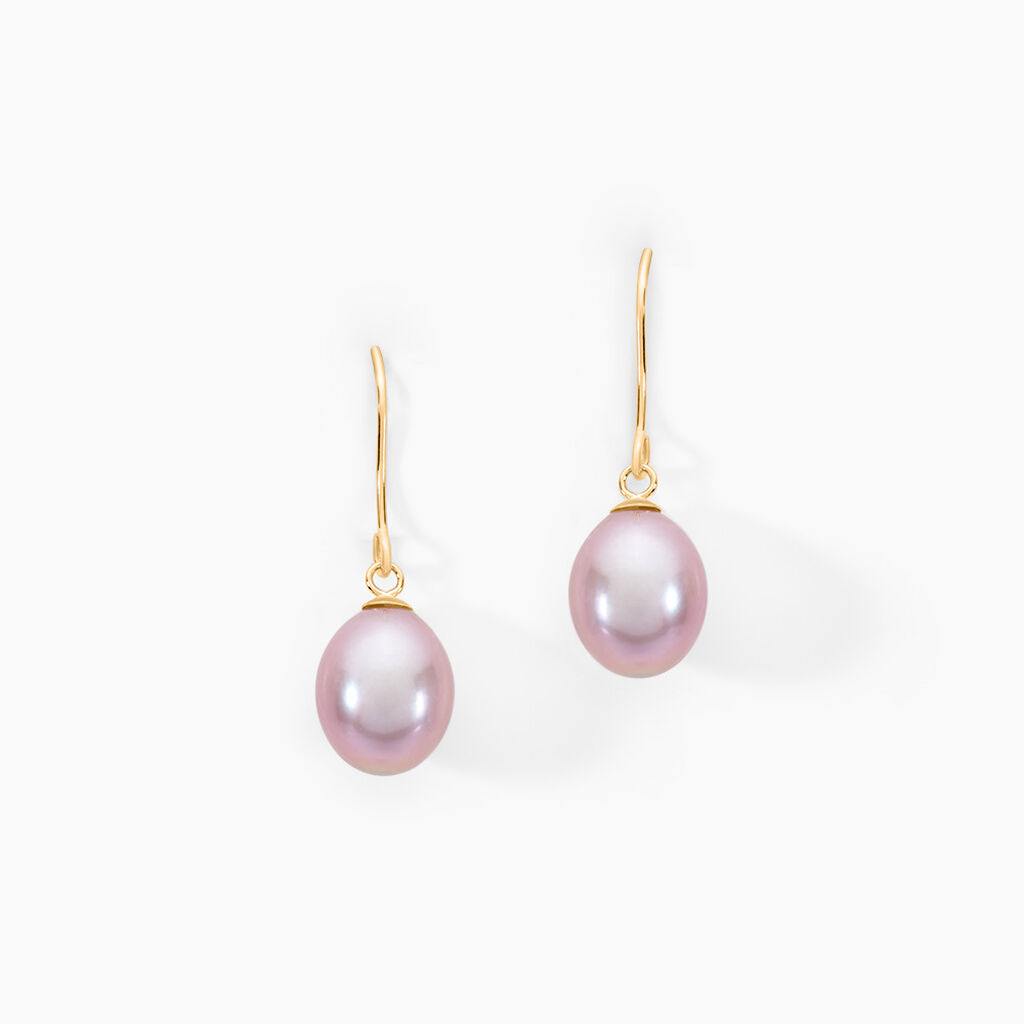 Boucles D'oreilles Pendantes Rose Or Jaune Perle De Culture - Boucles d'oreilles pendantes Femme | Histoire d’Or