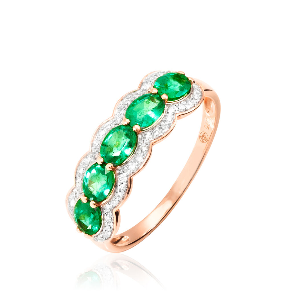 Bague Margaux Or Rose Emeraude Et Diamant - Bagues avec pierre Femme | Histoire d’Or