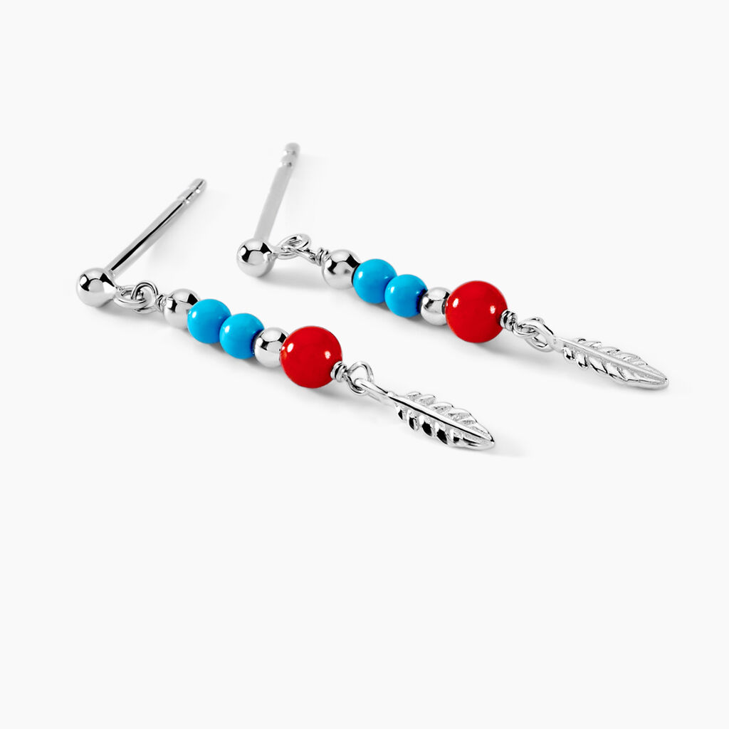 Boucles D'oreilles Pendantes Behati Argent Blanc Corail Turquoise - Boucles d'oreilles fantaisie Femme | Histoire d’Or
