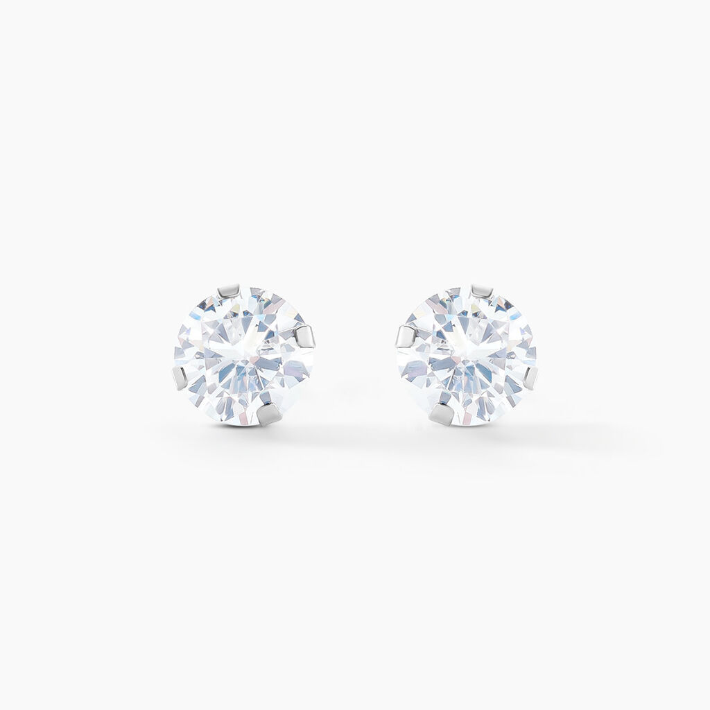 Boucles D'oreilles Puces Eddie Or Blanc Oxyde De Zirconium - Clous d'oreilles Femme | Histoire d&rsquo;Or