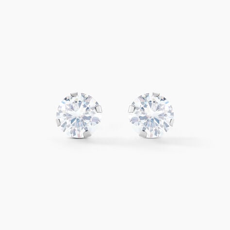 Boucles D'oreilles Puces Eddie Or Blanc Oxyde De Zirconium - Clous d'oreilles Femme | Histoire d&rsquo;Or