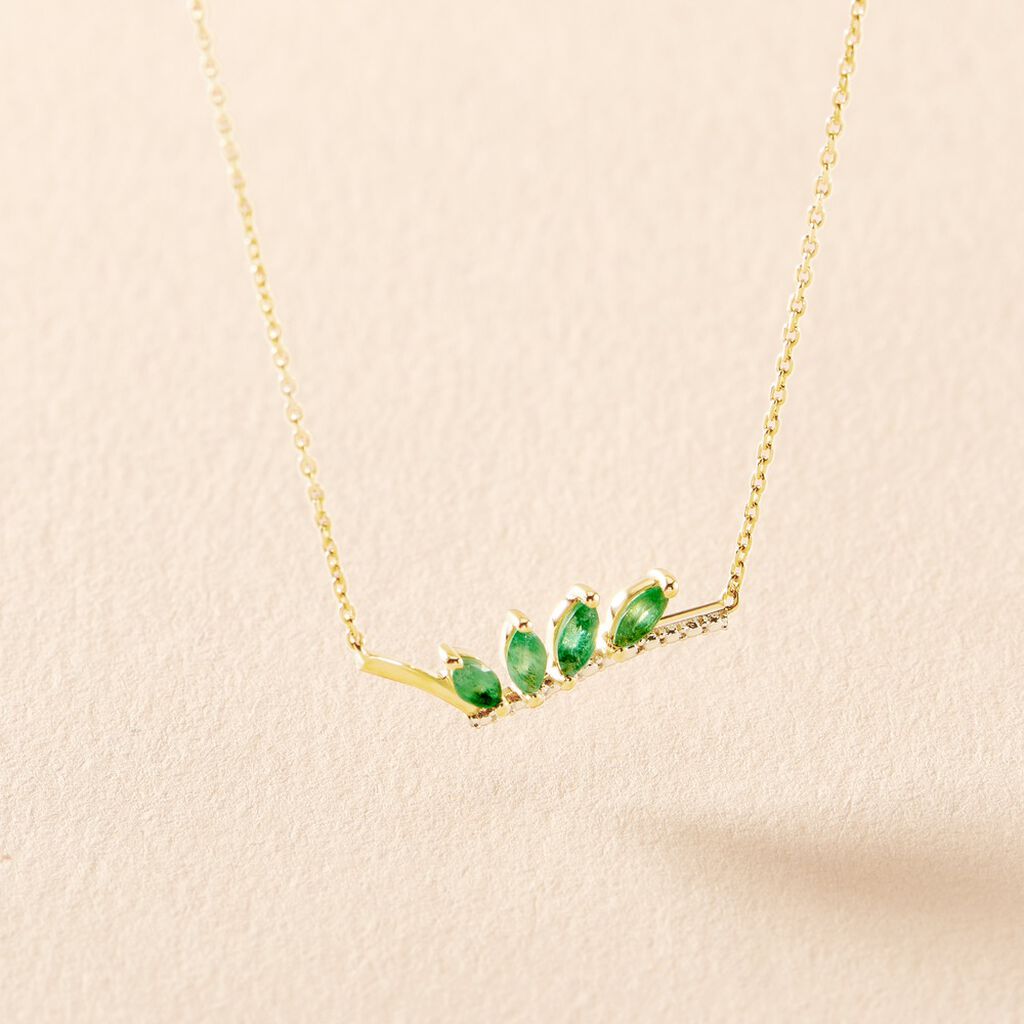Collier Navette Or Jaune Emeraude Diamant - Colliers Femme | Histoire d’Or