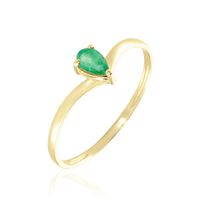 Bague Solitaire Goutte Or Jaune Emeraude