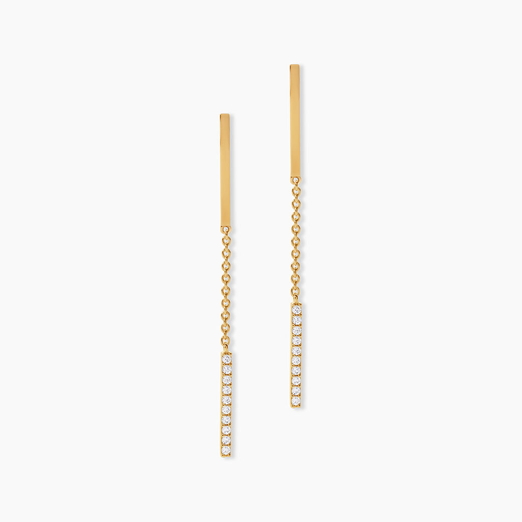 Boucles D'Oreilles Pendantes Clarie Argent Dor&eacute; A L'Or 750/1000 Oxyde De Zirconium - Boucles d'oreilles pendantes Femme | Histoire d&rsquo;Or