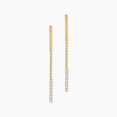 Boucles D'Oreilles Pendantes Clarie Argent Dor&eacute; A L'Or 750/1000 Oxyde De Zirconium - Boucles d'oreilles pendantes Femme | Histoire d&rsquo;Or