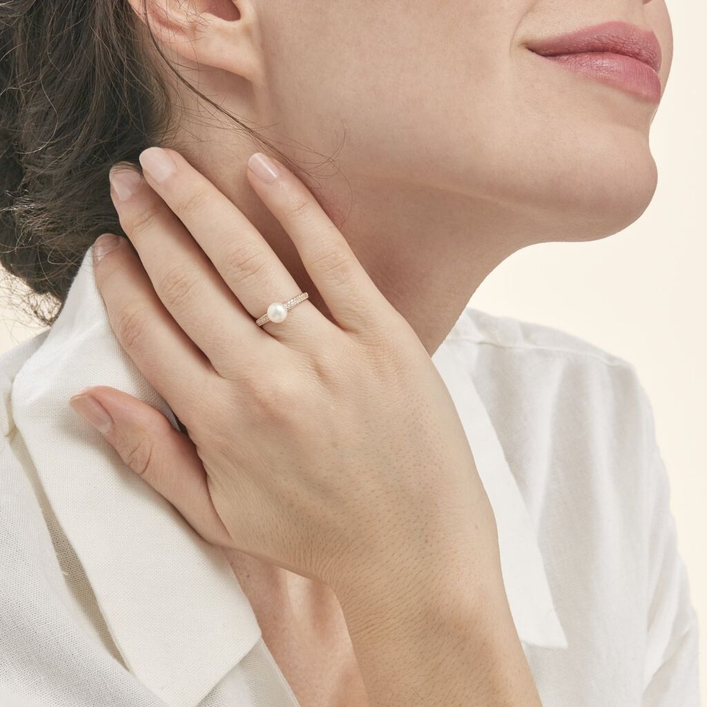 Bague Maria-francoise Or Jaune Perle De Culture Et Oxyde De Zirconium - Bagues avec pierre Femme | Histoire d’Or